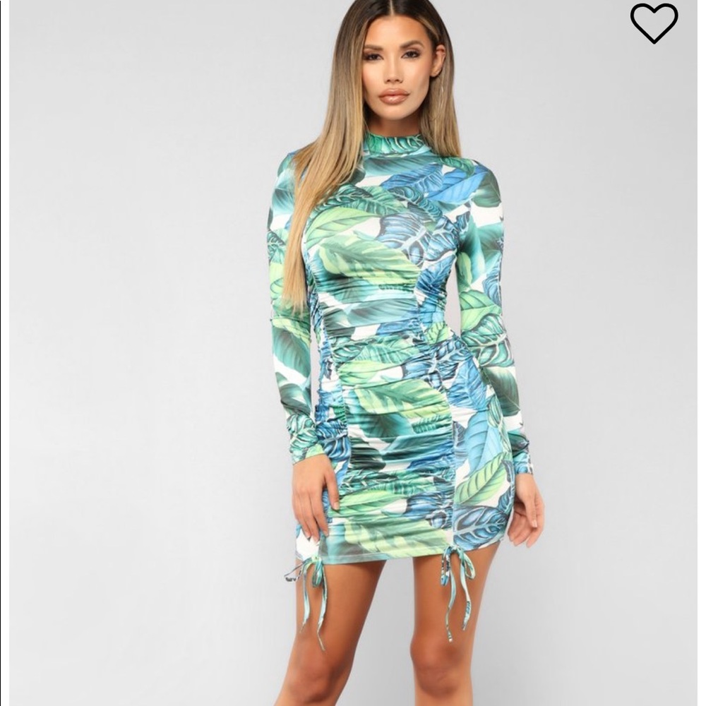 Fashion Nova Blue/Green Ruched Mini Dress - Medium